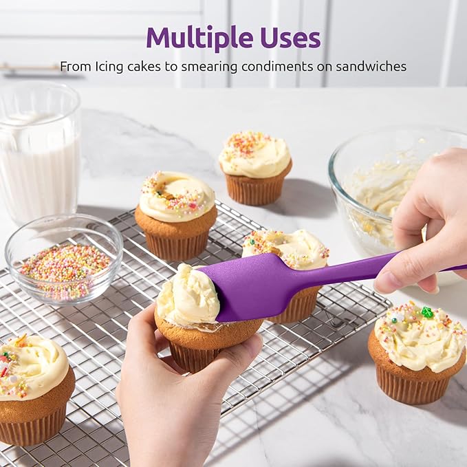 High Heat Resistant Silicone Spatulas: U-Taste 480ºF Hot Proof Food Grade Flexible Silicon Baking Scraper, Food Grade Rubber Kitchen Cooking Mixing Utensils for Nonstick Cookware Set of 4 (Purple)