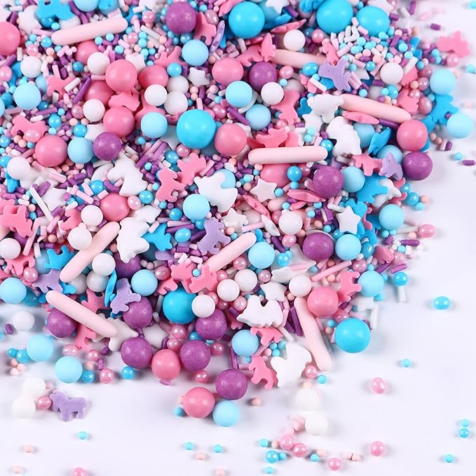 Edible Sprinkles for Cake Decorating Blue Pink Purple Unicorn Sprinkles Cake Topper Cookie Pearl Sugar Sprinkles for Cupcakes Candy Cream Decorations Jimmies Nonpareils 4.23 Ounce for Wedding Birthday Party Celebrations