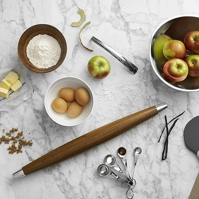nambe Novo French Rolling Pin | Acacia Wood Roll Pin for Fondant, Pie Crust, Cookie, Pastry, Dough | Tapered Design & Smooth Construction | Essential Kitchen Utensil