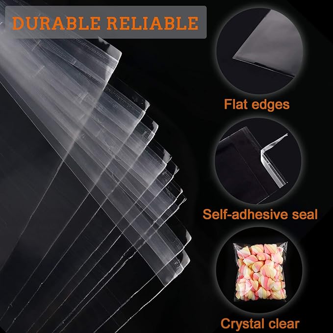 950 PCS Clear Resealable Cellophane Bags 4 Sizes with 3.5×5，3.9×5.9, 5×6.6, 5.9×9 Inches Good for Bakery, Snacks, Candle, Soap, Cookie, Jewelry, Cards