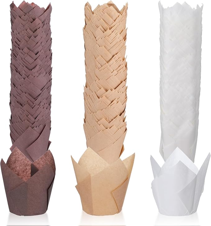 600 Pcs Tulip Cupcake Liners Greaseproof Paper Tulip Muffin Liners Baking Cup Cupcake Wrappers Holders for Weddings Birthdays Anniversaries Banquets Party Christmas
