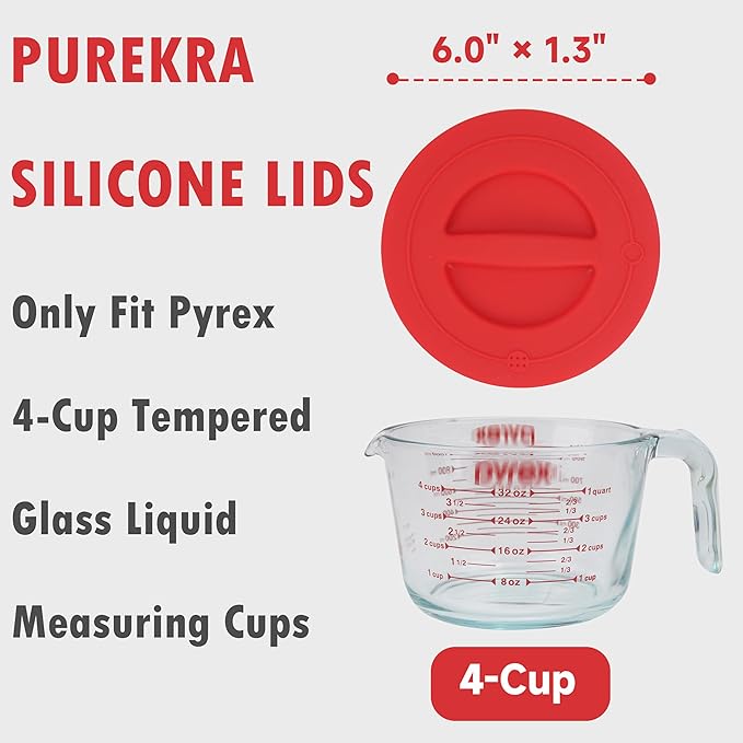 1 Pack Silicone Replacement Lids, Only Fit For Pyrex 4-Cup Tempered Glass Liquid Measuring Cups, Reusable & Food-Grade Silicone, Dishwasher & Microwave Safe (Cups not Included)