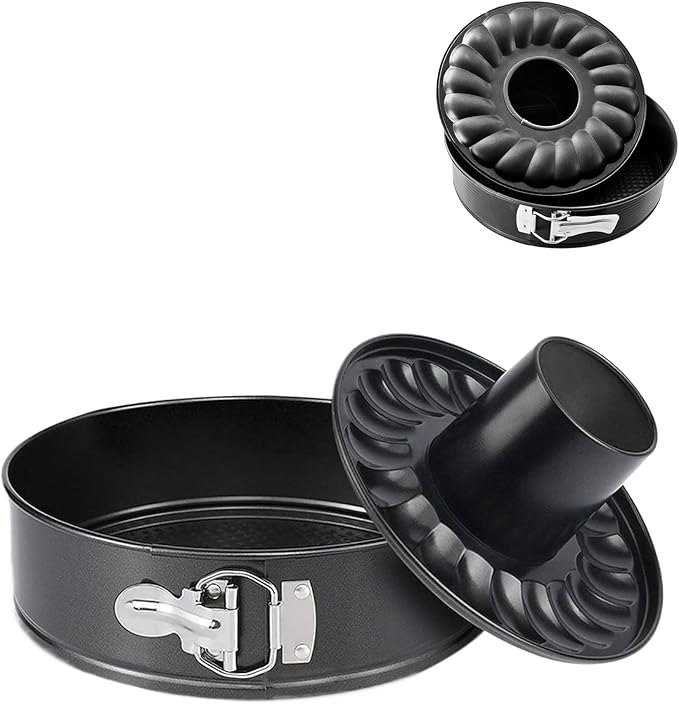 Round Bundt Springform Cake Pan: 9 Inch Springform Pan, 2 in 1 Cheesecake Pan with Removable Bottom & Quick-Release Latch, Non-Stick Carbon Steel Tube Pans for Baking（24cm