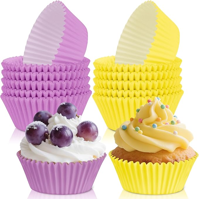 200PCS Purple and Yellow Cupcake Liners Muffin Baking Cups Wrappers for Yellow and Purple Birthday Party Supplies Disposable Pastel Cupcake Papers for Sports Theme Basketball Birthday Party Decoration