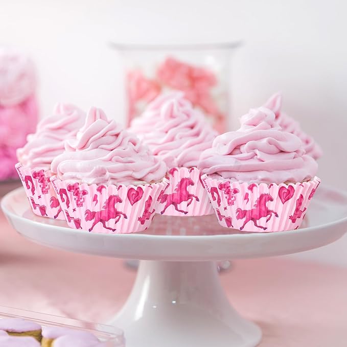 300 Pcs Western Cowgirl Cupcake Liner Paper Baking Cups Pink Horse Disco Ball Muffin Liner Cake Storage Container for Rodeo Bachelorette Party Birthday DIY Crafts Supplies, 2 x 1.2 Inch
