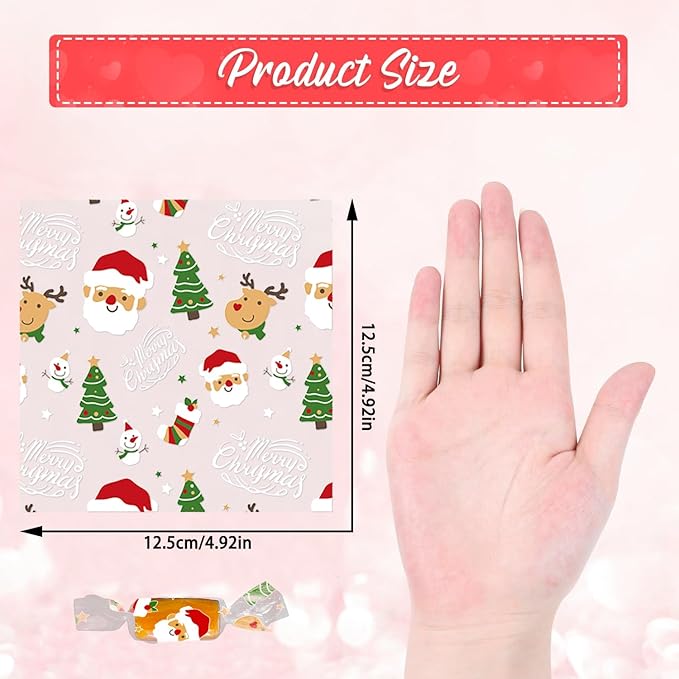 DIYASY 600 Pcs Christmas Candy Wrappers for Caramels, Clear Cellophane Wrapper Xmas Nonstick Chocolate Wrapping Wax Paper Sweets Holiday Baking Packaging 5" x 5"