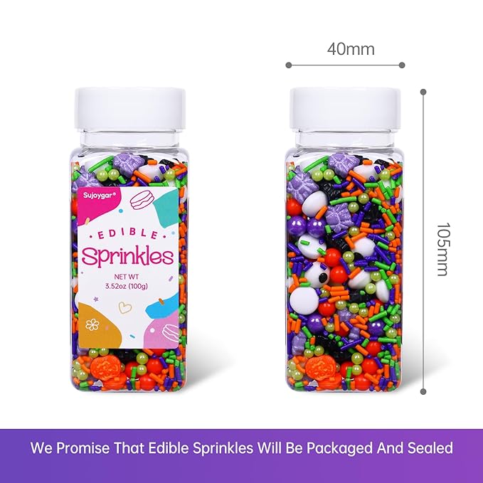 Halloween Sprinkles for Cake Decorating, 3.52oz Purple Eyeball & Pumpkin Sprinkles for Cupcake Topper Cookie Chocolate Cake Ice Cream Baking Decorations Halloween Party