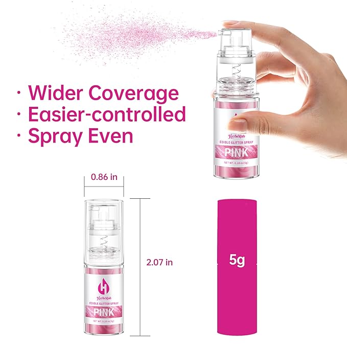 Edible Glitter Spray Set - 8 Colors Food Grade Cake Glitter, Metallic Shimmer Powder Spray for Cupcakes, Cookies, Chocolate, Strawberries & Drinks, 5g/Bottle