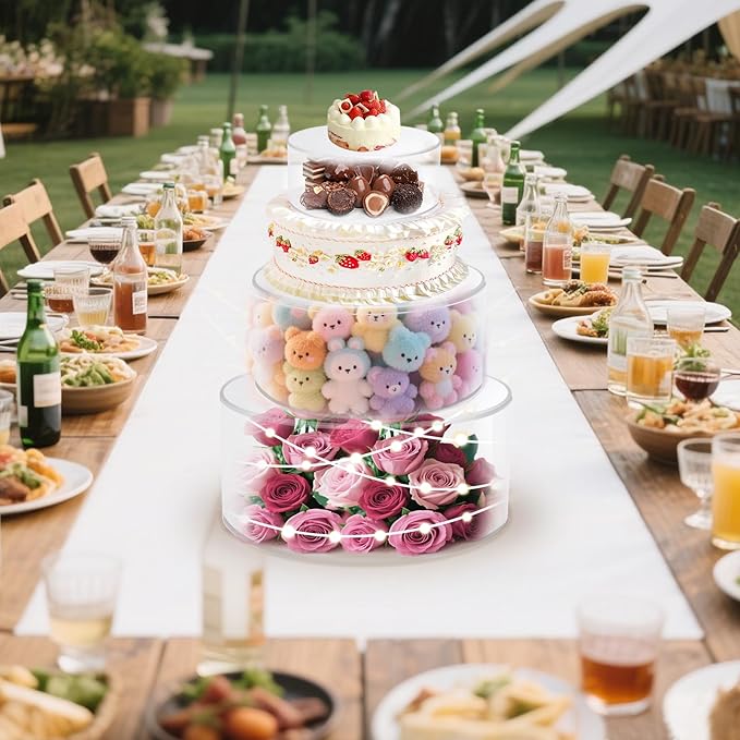 3Pcs Acrylic Cake Display Stand 6'' 8'' 10'' Round 3 Tier Clear Cylinder Cake Box for Wedding Birthday Party Decor (6 / 10 / 12 Inch)
