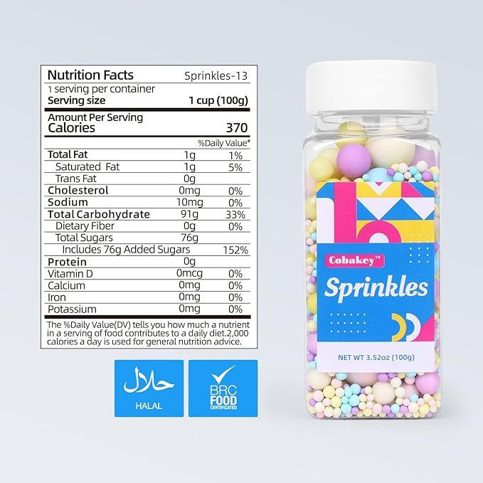 Sprinkles for Cake Decorating 3.5 Ounce Colorful Sugar Pearls Mixing Sizes, Edible Sprinkles for Cookie Decorations, Cupcake Topper, Ice Cream, Candy, Chocolate for Party Celebrations