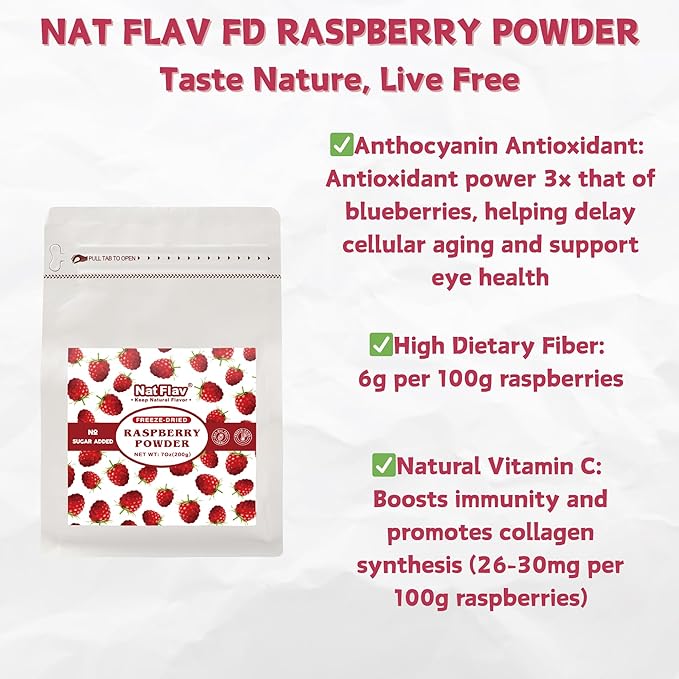 NAT FLAV Freeze Dried Raspberry Powder – 100% Natural, No Added Sugar, No Additives | 7oz | Vibrant Superfood for Smoothies, Baking & Natural Coloring