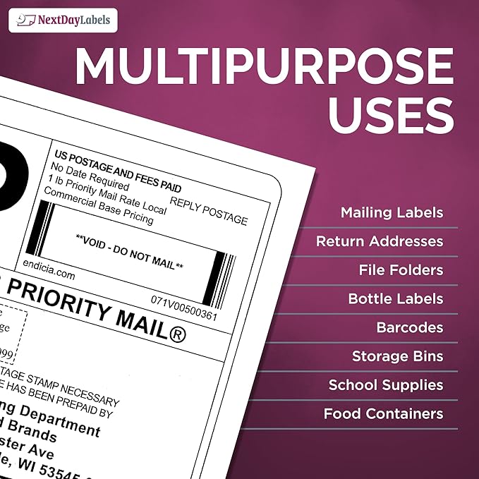 NextDayLabels - Full Page Labels 8.5 x 11 - White Shipping Labels - 8.5 x 11 Label Paper for Printer - Large Blank Matte Sticker Printer Paper - Laser/Inkjet Printer Labels (1 Per Sheet, 100 Labels)