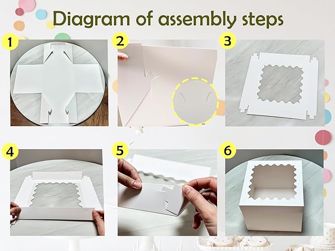 8pcs Cake Boxes 12 Inch,12x12x10in Tall Cake Boxes with Window,10in 12in White Bakery Boxes with Lids,Large Baking Boxes,Square Bakery Boxes for Multi-Layer Cakes