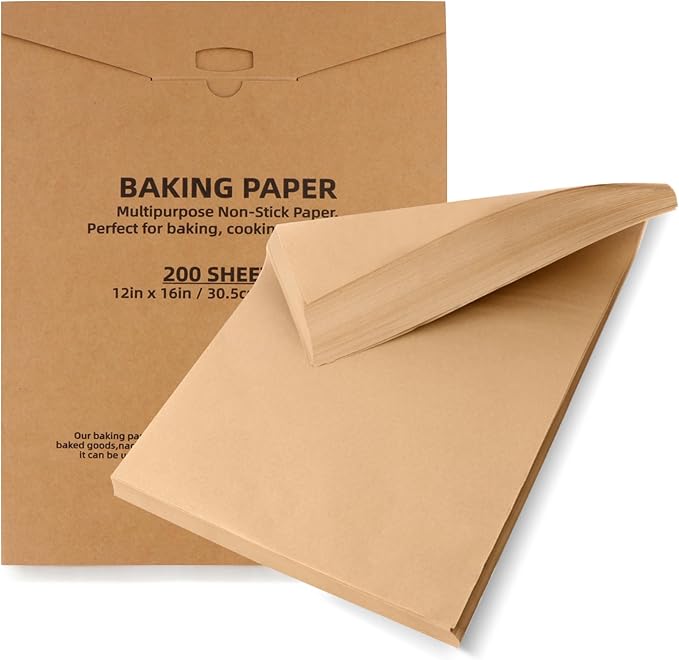 200 Pcs Parchment Paper Baking Sheets, 12"x16" Precut Non-Stick Baking Parchment Paper Sheets Bun Sheet Pan Liners.Baking Grilling Air Fryer Steaming Bread Cup Cake Cookie (Brown-12"x16")