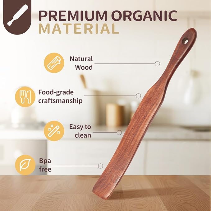 11 Inch Multi-Purpose Wooden Spurtle, Wooden Spurtle For Sourdough Starter, Reaching Bottom of Jar, Dough Whisk Tools, Spatula for Mixing, NonStick Cookware