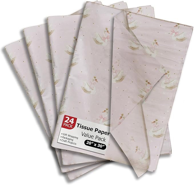 Pro Supply Global Swans Printed Tissue Paper for Gift Bags or Boxes and Wrapping - Baby Shower Bulk Decorative Art Tissue Paper for Packaging and Gifting | 24 Sheets 20" x 30"