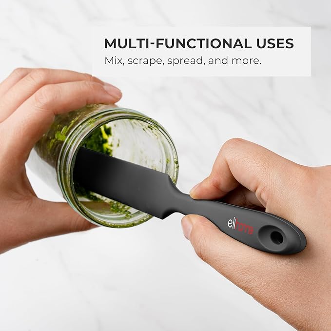 Elihome Skinny Silicone Jar Spatula Spreader, BPA Free,Heat-Resistant Scraper, 10in Long Narrow Stirring Stick, Seamless Flexible Peanut Butter Spreader for Scraping Icing and Jam (Dark Grey)