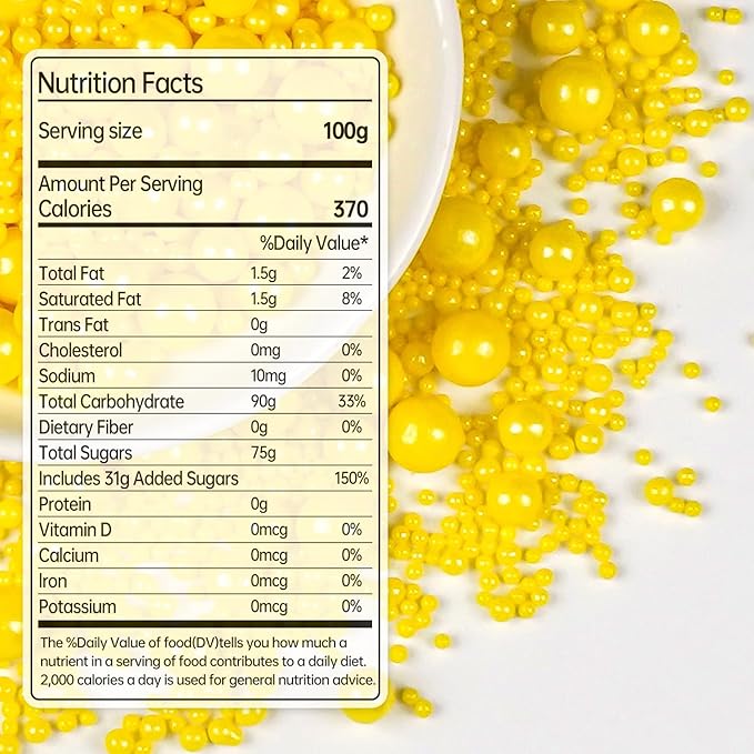 Christmas Yellow Pearl Sprinkles for Cake Decorating, Edible Candy Sugar Pearls, 150g/5.29oz Mix Size, Cake Decorations, Cupcake Topper, Cookie, Holiday, Easter, Valentine's Day, Christmas Supplies