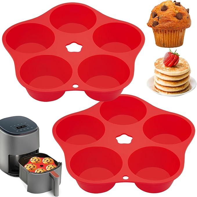 2 Pieces Silicone Air Fryer Muffin Pan Round Egg Bite Mold for Oven Baking,Mini Muffin Tins Cups Cake Tray for Air Fryer Liners Basket Instant Pot Accessories Baking Muffin Pancake
