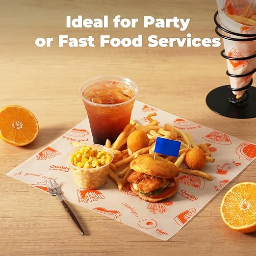 Fit Meal Prep [250 Sheets] 12x12" Deli Paper Sheets, Orange Dry Waxed Paper, Waterproof Sandwich Wrapping, Grease-Proof Wax Paper for Food Basket, Picnic, Barbecue, Restaurants, Burgers, Fries