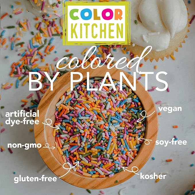 Color Kitchen Rainbow Sprinkles Natural Ingredients Baking Cake Decorations, Ice Cream, Cookie, Artificial Dye-free, Plant-Based Colors, Gluten-Free, Non-GMO, No Hydrogenated Oils, Soy-Free, Kosher, 3 OZ