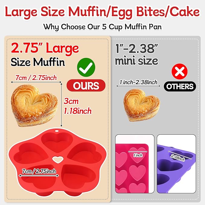 2 Pieces Silicone Air Fryer Muffin Pan Egg Bite Heart Mold for Oven Baking,Mini Muffin Tins Cups Cake Tray for Air Fryer Liners Basket Instant Pot Accessories Baking Muffin Cakes Pancake
