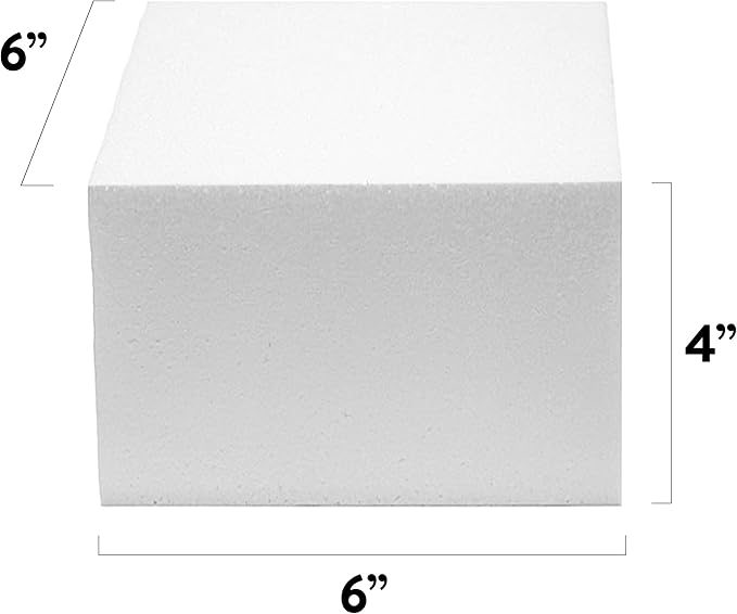 Global Sugar Art Cake Dummy Square, 6 x 6 x 4 Inches