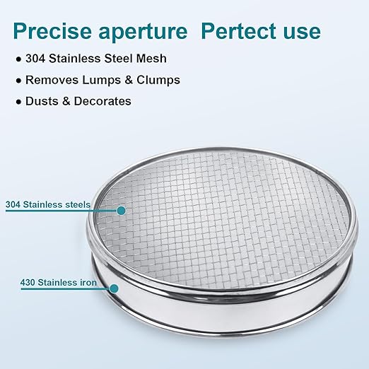 304 Stainless Steel Lab Sieve Screen Mesh, 8 Mesh (2.5mm) Aperture Test Sieve, 12Inch(30cm) Diameter Economy Standard Analysis Sample Test Sieves for Industrial Laboratory Homes