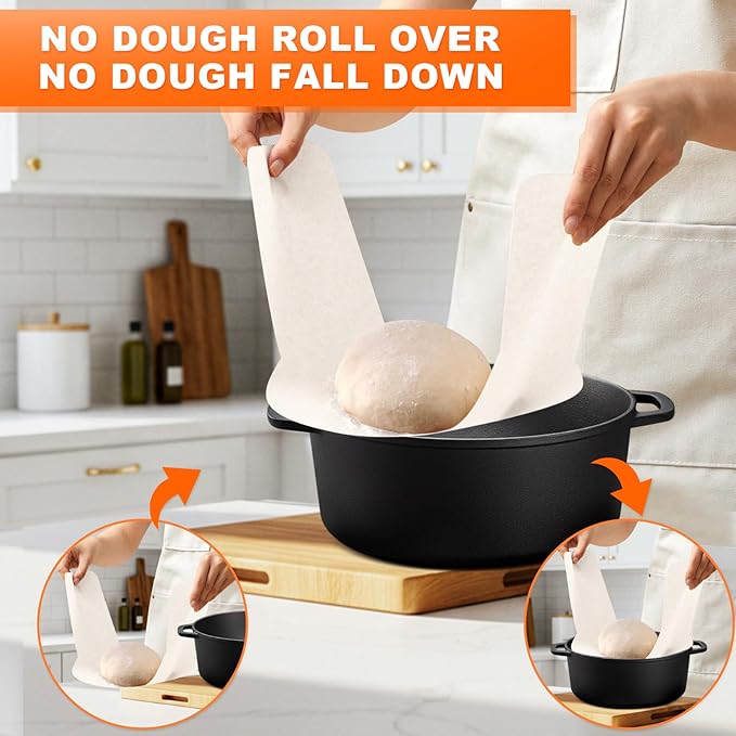 Marspark 50 Pcs Bread Sling Sourdough Bread Sling - Round and Oval Dutch Oven Liner, Pre-Cut Parchment Baking Supplies for Easy Dough Transfer (White)