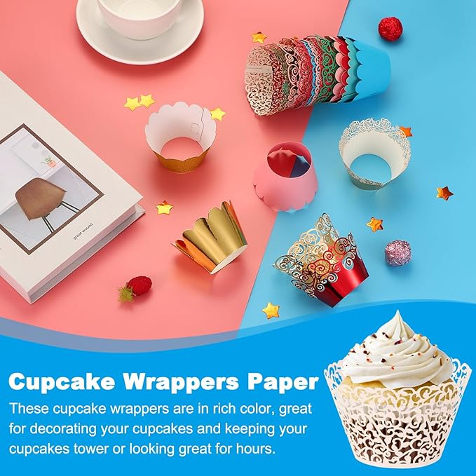 PATIKIL Cupcake Wrappers Paper, 50 Pack Baking Cups Standard Vine Decoration for Anniversary Birthday Weddings and Parties, Champagne