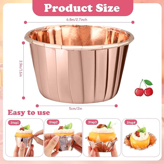 300 Pack Champagne Gold Cupcake Liners Bulk Disposable Foil Muffin Cups 3.5 oz Wrappers for Baking Aluminum Paper Mini Metallic Disposable Holiday Party Wedding Festival Supply