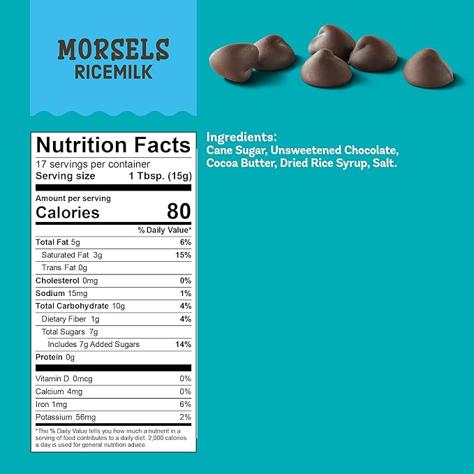 Enjoy Life Ricemilk Baking Morsels, Milk Chocolate, Soy, Nut, Gluten & Dairy free, Non GMO, Plant Based, Vegan, 9 Oz (Pack of 6), Make & Bake The Best Brownies, Cakes, Cookies, Pancakes, Oatmeal, & More