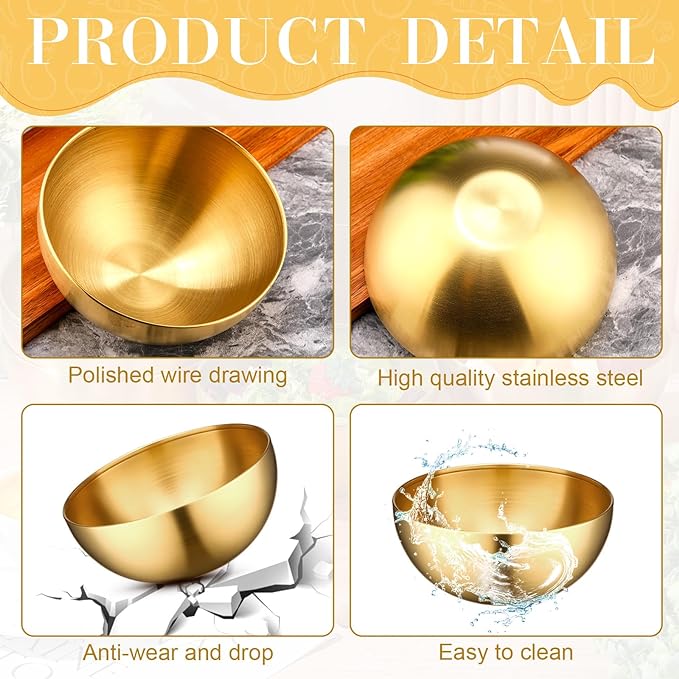 Nuogo 10 Pcs Stainless Steel Mixing Bowls Decorative Esthetician Bowls for Thanksgiving Christmas First Holy Communion Wedding Baking Prepping Serving Facial Salad Fruit Candy(5.9 Inch,Gold)