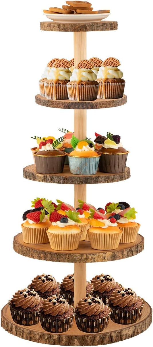 Gusnilo Wooden 5-Tier Rustic Cupcake Stand for Wedding Cakes, Tiered Dessert Tower Display Centerpiece for Parties, Events & Celebrations