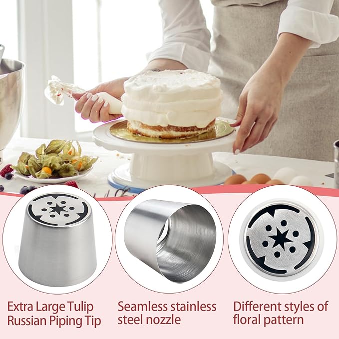 Extra Large Russian Piping Tips for Marshmallows Stainless Steel Flower Frosting Nozzles many styles Cake Decorating Baking tool for Buttercream, Cupcakes Cookies(SL82)