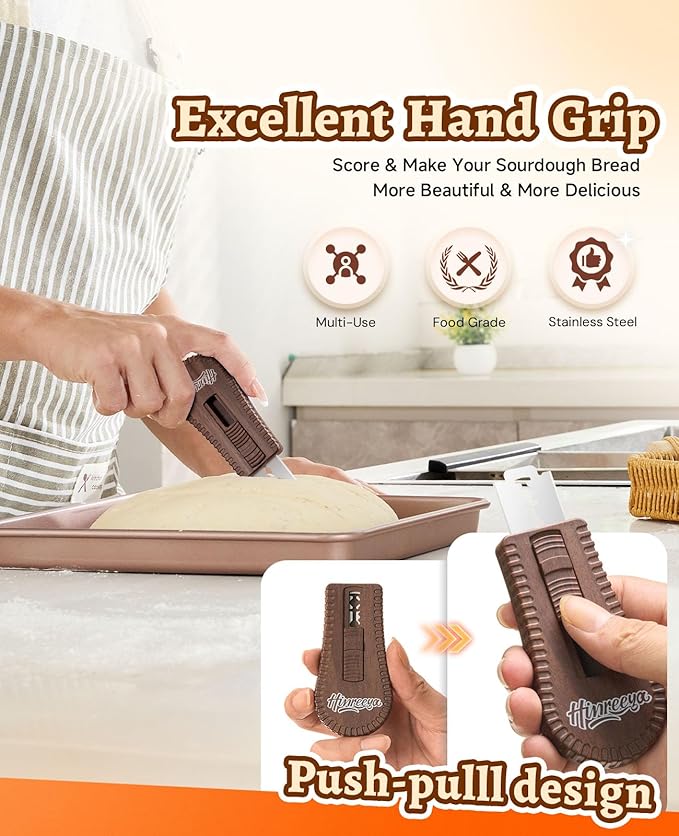 Sourdough Scoring Tool, Magnetic Bread Lame, Bread Scoring Tool with 5 Replaceable Blades, Dough Knife, Ergonomic ABS Handle for Perfect Dough Scoring on Artisan Bread (Walnut)