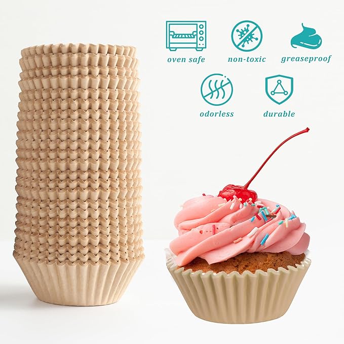 1000 Count White Paper Cupcake Liners, Standard Size 1.4 Inch, Unbleached Baking Cups for Muffins and Cupcakes (Brown, 1.4 Inch)