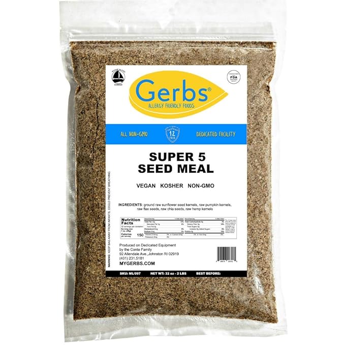 Gerbs Super 5 Seed Meal 2 lbs. | Finely Ground, No Artificial Additives, Resealable Bag | Hearty & Nutty Texture for Baking & Smoothies | Top 14 Allergen-Free