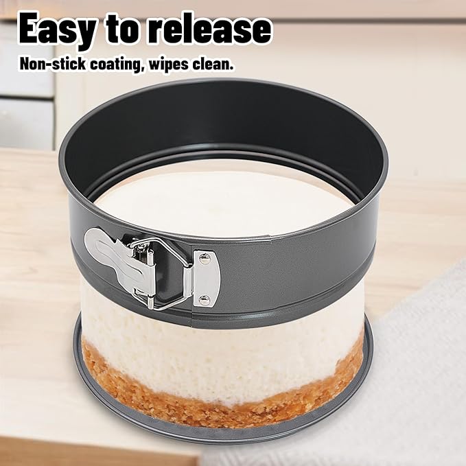 2 PCS Round Springform Cake Tin, Removable Base, Stainless Steel Cake Mold with Snap Closure and Non Stick Layer, Easy to Demould, for Chiffon Cakes