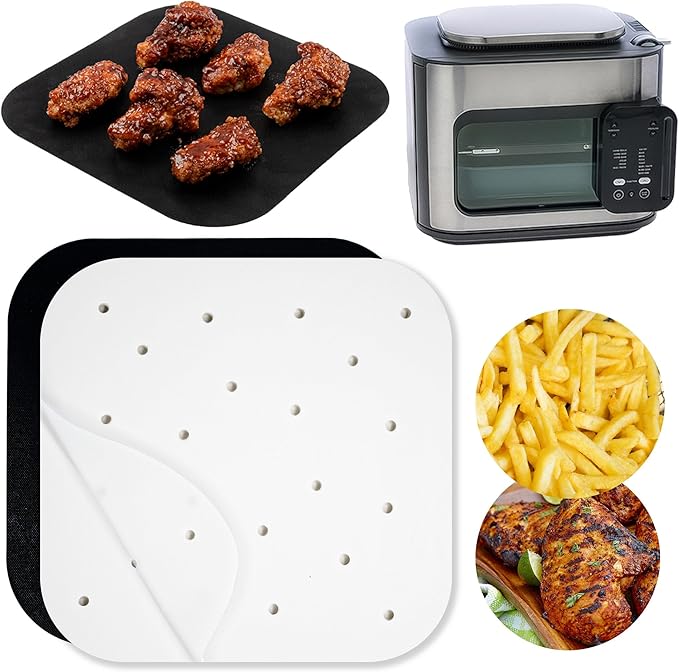 Air Fryer Parchment Paper Sheets for Ninja Combi All-in-One Multicooker 14-in-1 SFP701 Airfryer Oven and Slow Cooker, Perforated Liners 100pcs Pre-Cut Square Accessories, Basket Protectors