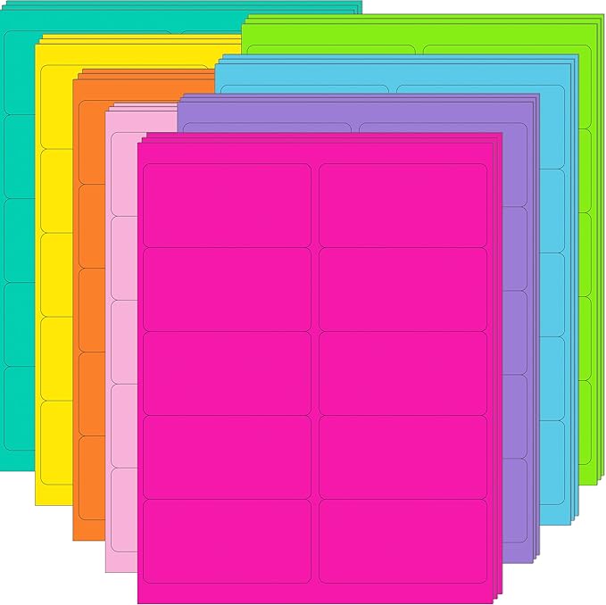 YSHIHE Colored Labels, 2" x 4", 8 Colors, 400 Labels, Permanent Adhesive, for Laser/Inkjet Printers