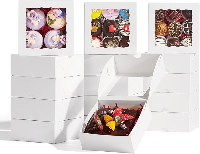 20 Pack Bakery Boxes 5x5x2 Inches Chocolate Covered Strawberries Boxes for 4 Mini Cake Boxes Cookies Macaron Boxes Pie Boxes Browines boxes