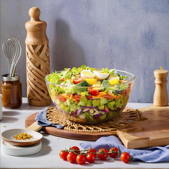 4.7QT Large Glass Mixing Bowl with Yellow Lid, Big Salad Bowl with Lid, Large Glass Bowls for Sourdough and Kithen