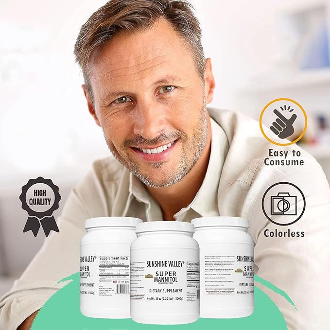 Sunshine Valley® Super Mannitol Powder, Natural & Healthy Artificial Sweetener, Ultra-Pure Sugar Substitute, Low Glycemic Dietary Supplement (35 Fl oz)