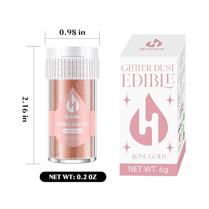 Rose Gold Edible Glitter – 6g Luster Dust Drink Glitter, Food Grade Shimmer Powder for Cocktails, Cakes, Beverages, Chocolate & Candy