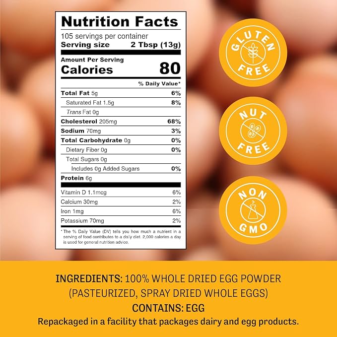 Judee's Gluten Free Dried Whole Egg Powder - Eggs & High-Protein Meal Prep - Versatile Baking & Protein Powder Substitute - For Camping Meals & Long-Term Storage - 3 lb - Pack of 15