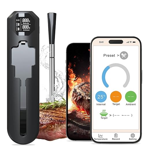 Wireless Meat Thermometer with Bluetooth & WiFi, Digital Meat Probe for Grilling, Smoking, and Oven Roasting, Dual Probe & Smart Alerts for Accurate Temperature Monitoring for BBQ & Smoker