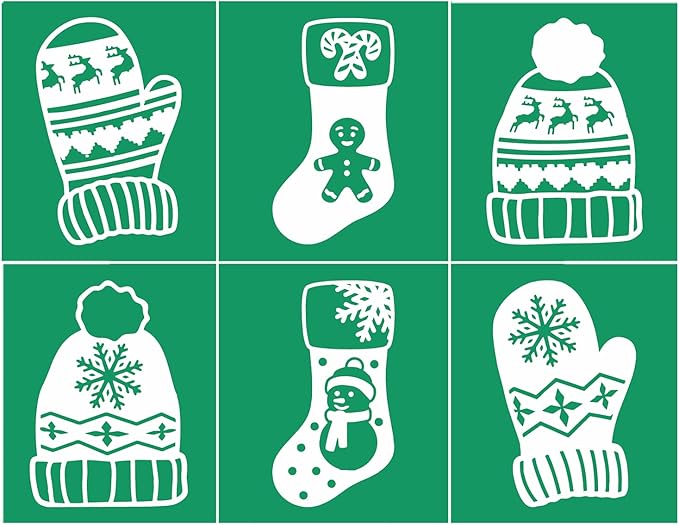 Self-Adhesive Christmas Silk Screen Stencils, Reusable Mesh Transfers Adhesive Chalk Paste Stencils Painting on Wood, Fabric, T-Shirt, Chalkboard, Furniture, Wall Wood Craft DIY Christmas Decor