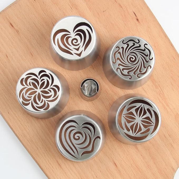 5 Pieces Stainless Steel XXL Russian Icing Nozzle Kit with 1 Ruffle Tip & 1 Clean Brush,Cake Decorating Frosting Piping Tip,Pastry Baking Tools