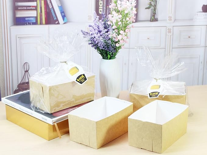 Disposable loaf pans,paper loaf pan for baking bread,25 Pcs Natural Recyclable Bakery Pastry Mold with Clear Package Bag，Providing Beautiful Display for Baked Goods(7.1x3.6x3.2Inch)